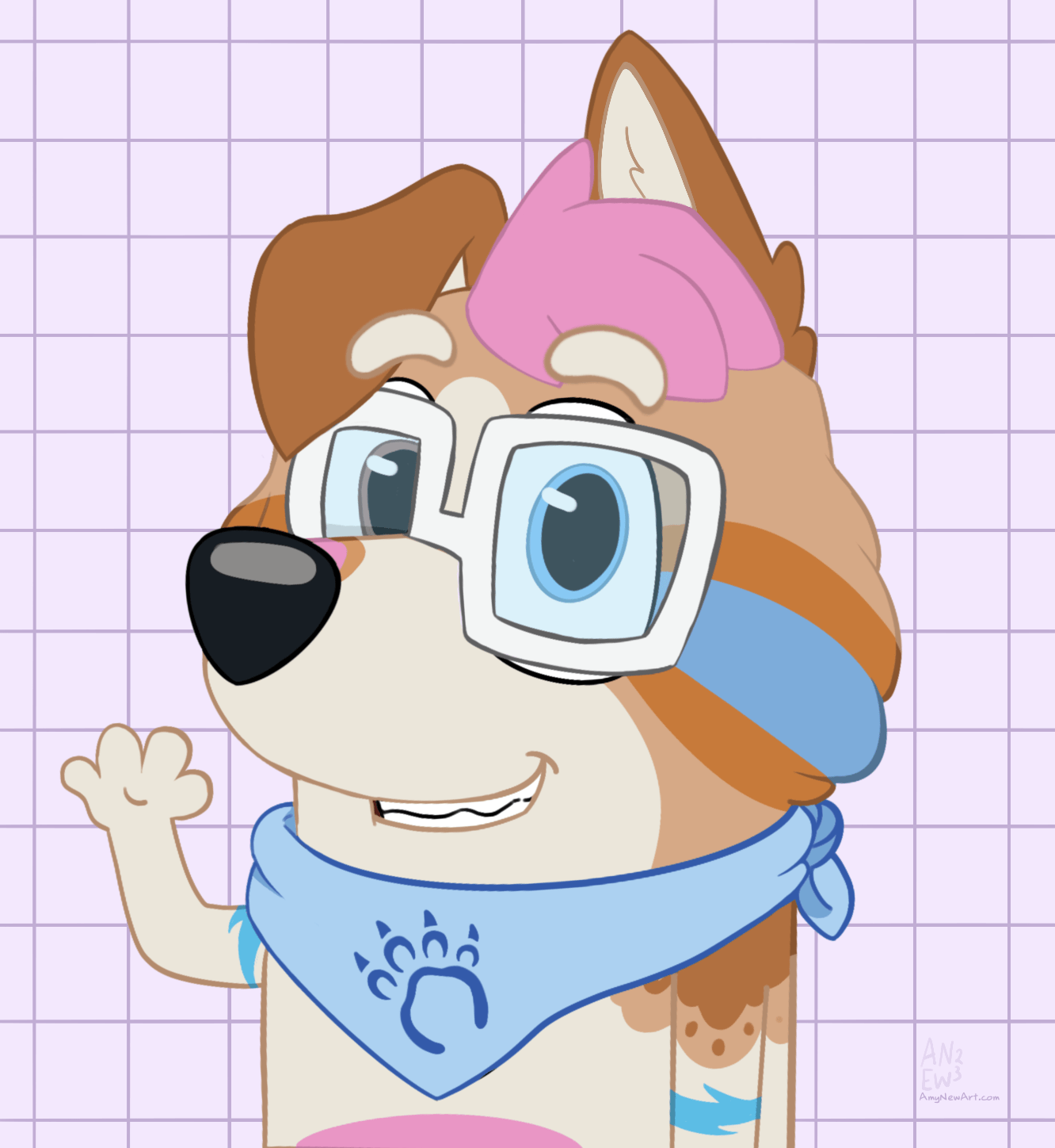 An icon of Bowie done in the style of the Bluey cartoon