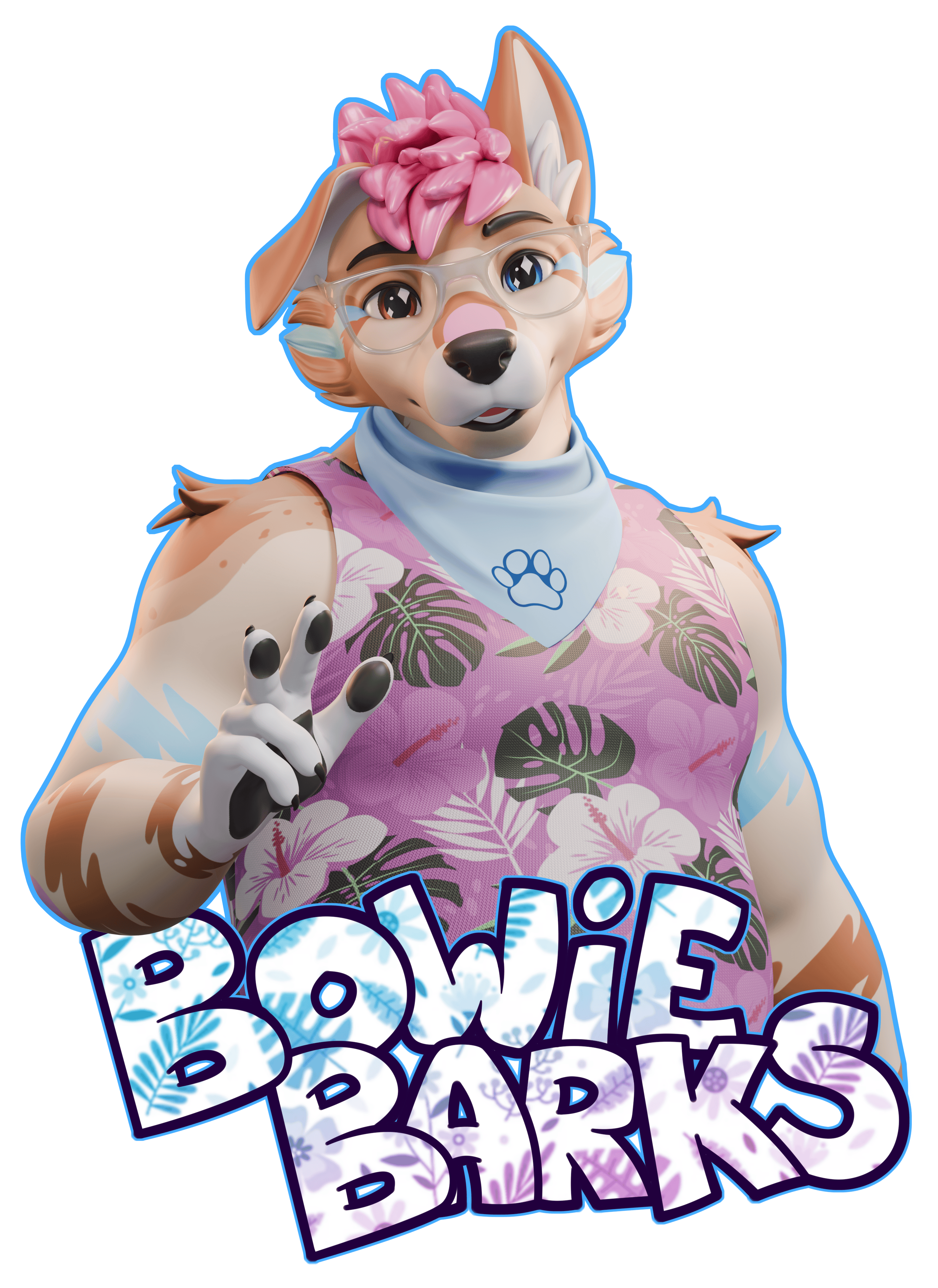 A 3D render of Bowie with their name below their body