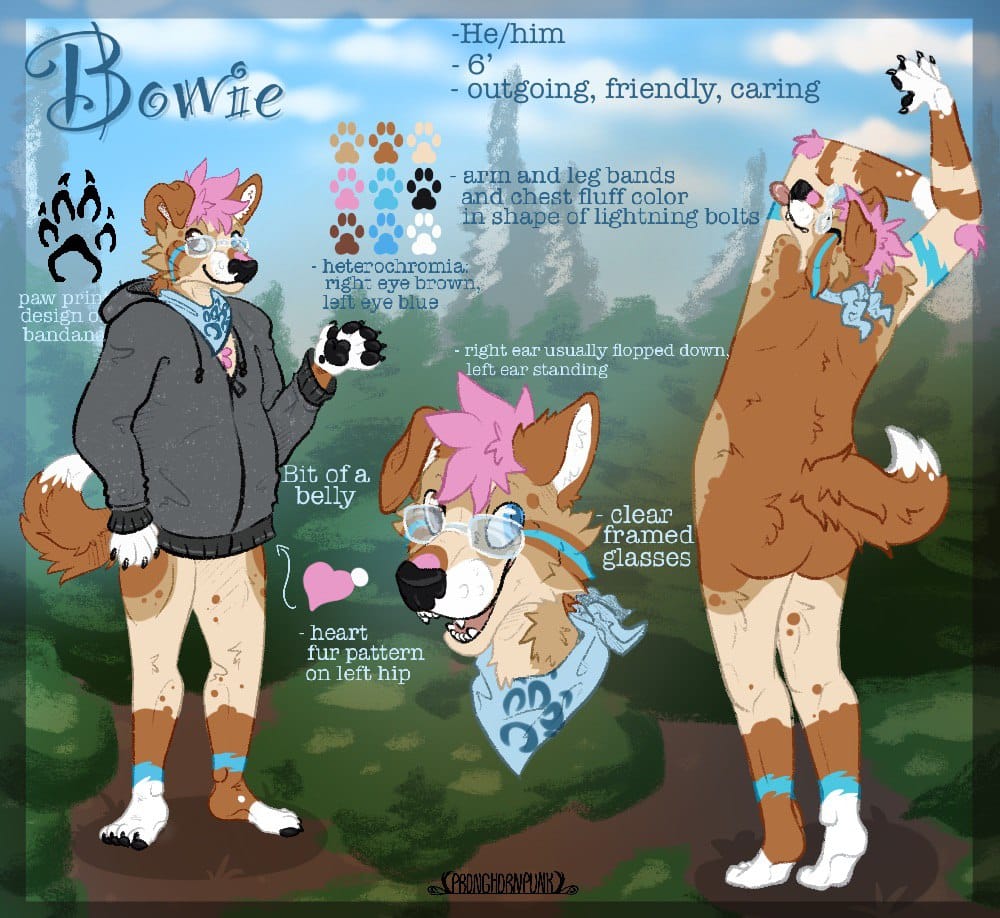 A full body ref sheet, clothed, by PronghornPunk